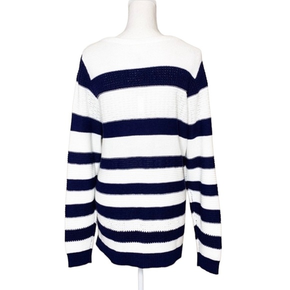 Caslon NWT Nautical Striped Side Button Cotton Knit Sweater Navy White Size XXL - Picture 3 of 13